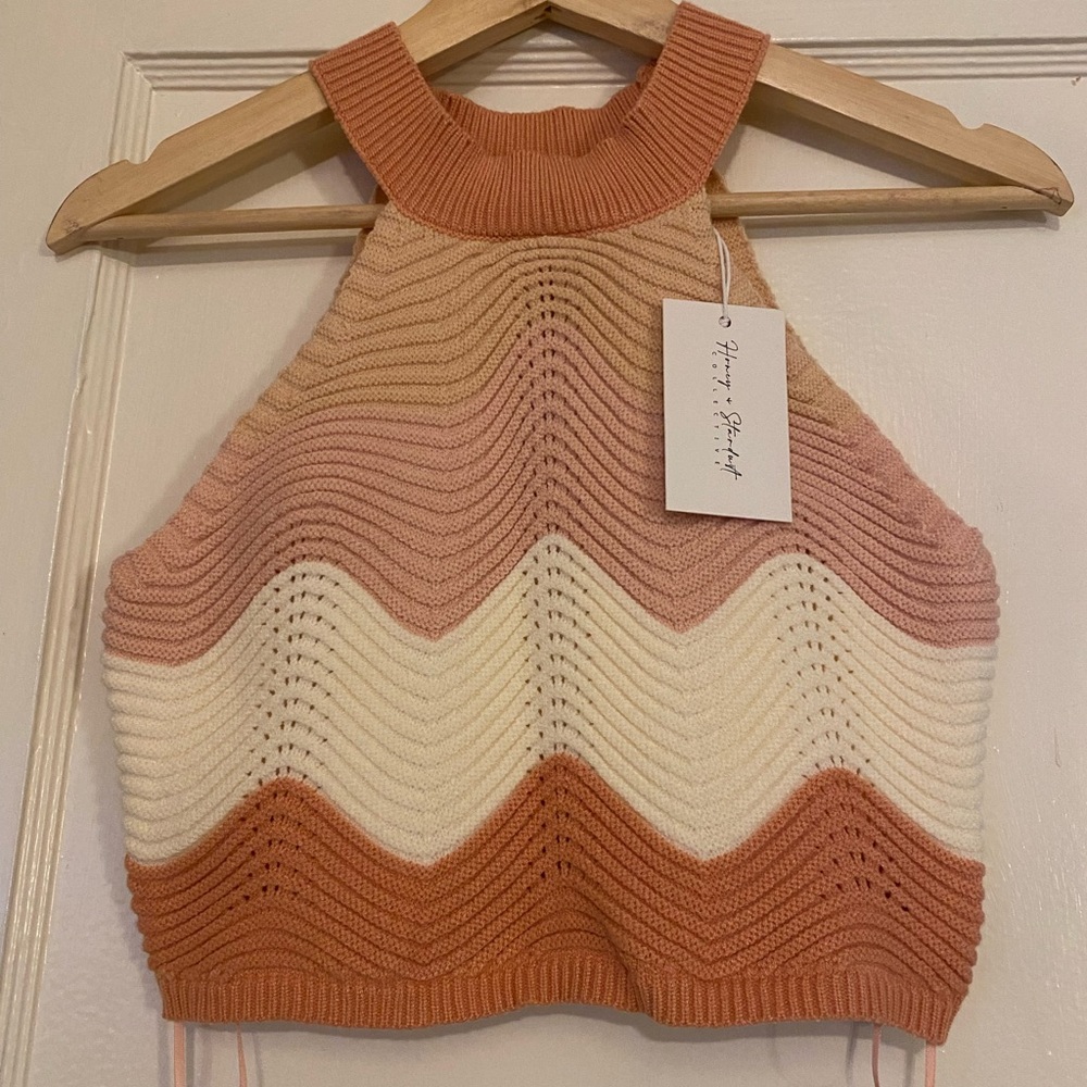 NWT Honey + Stardust / Mable Knit Crop Top in Salmon - S